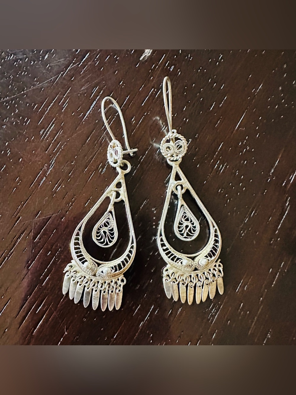 MEX 925 Sterling Silver Filigree Dangle Earrings Mexican Artisan Style
